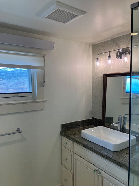 The bath, glass shower